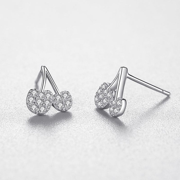 925 Sterling Silver Cherry Diamond Stud Earrings
