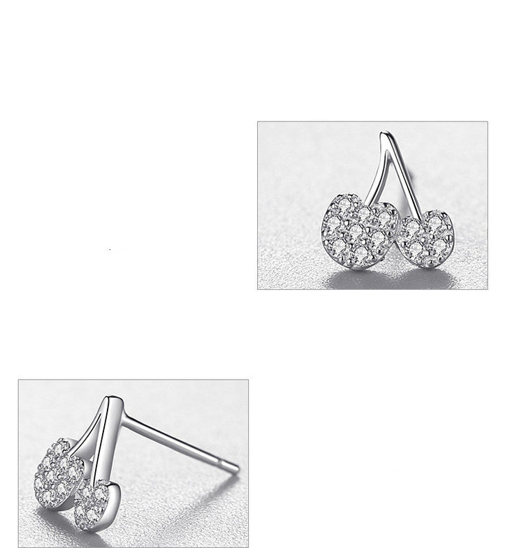 925 Sterling Silver Cherry Diamond Stud Earrings
