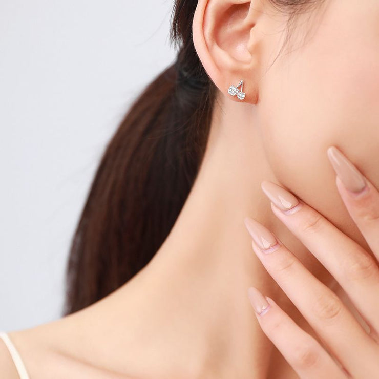 925 Sterling Silver Cherry Diamond Stud Earrings