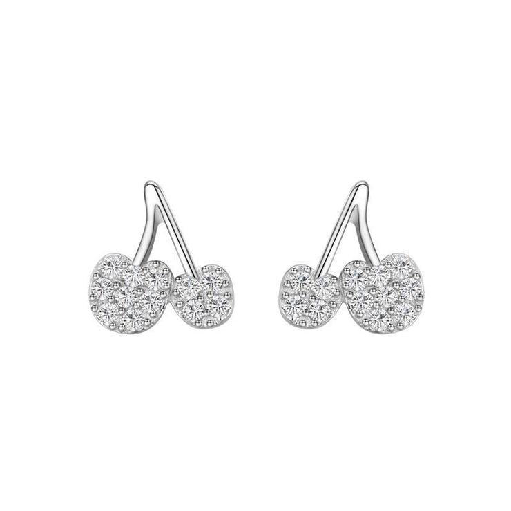 925 Sterling Silver Cherry Diamond Stud Earrings